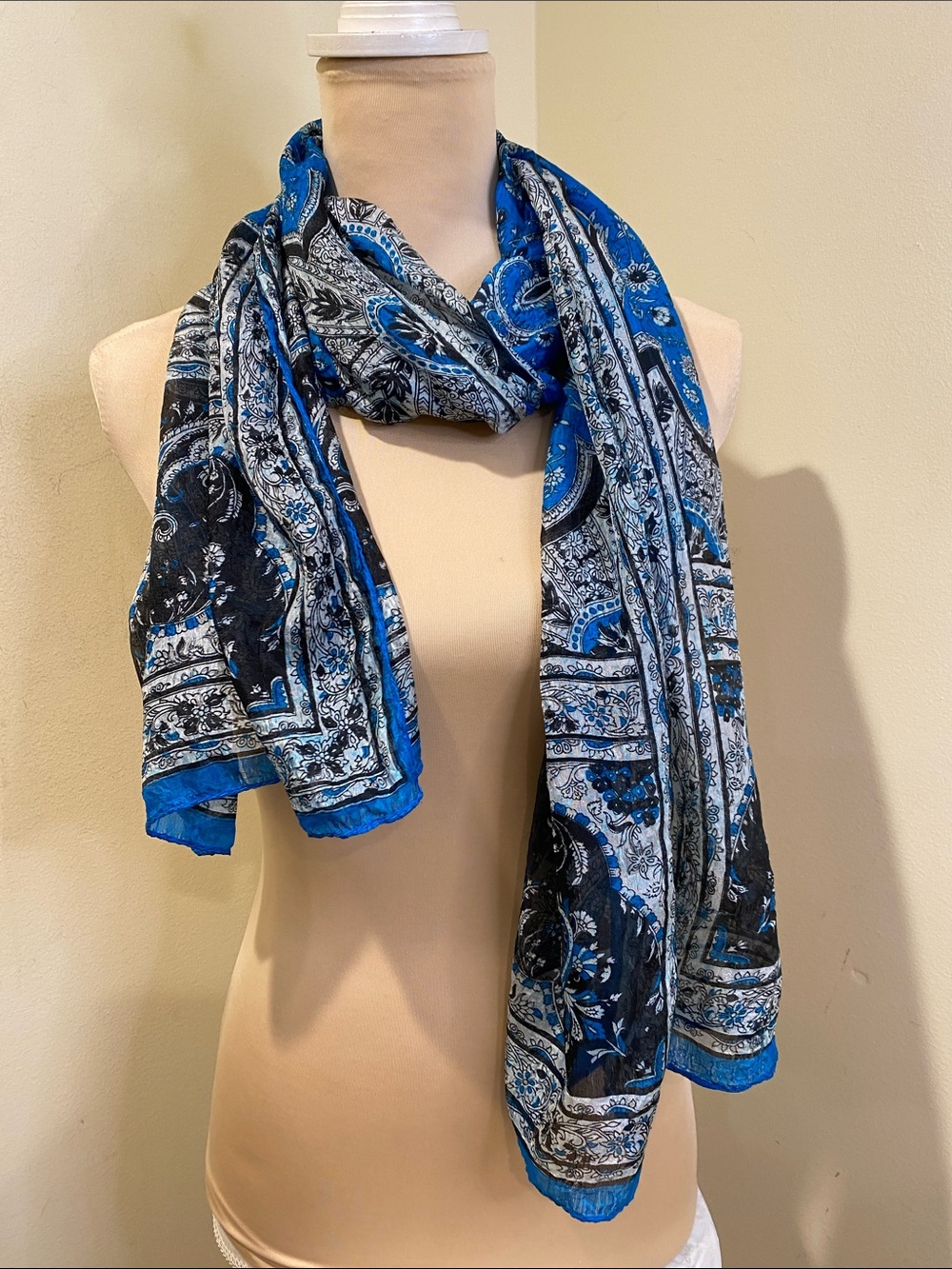 Blue and Black Paisley Lightweight Women's Pure Scarf